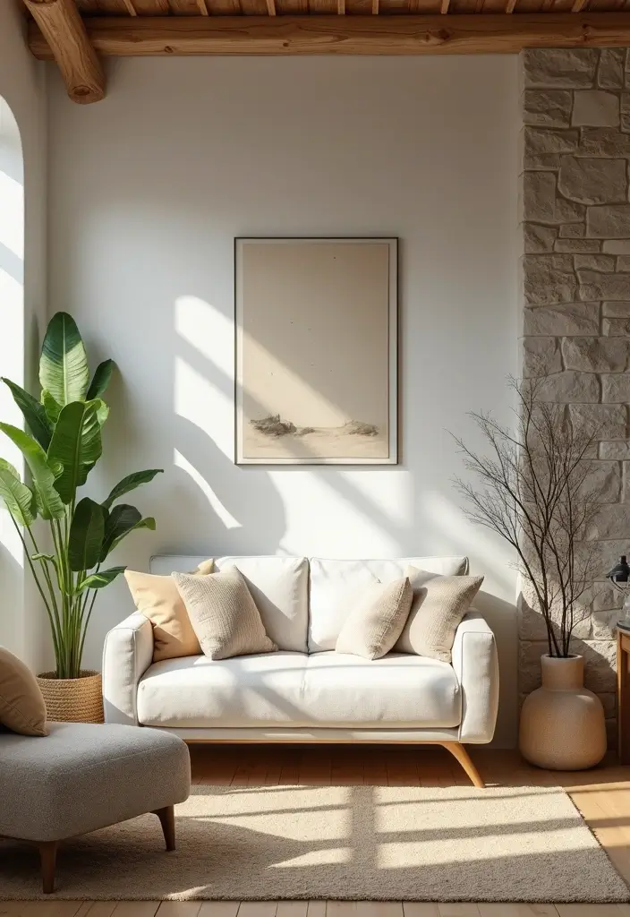 29 White Sofa Living Room Ideas That Feel Bright and Airy - 18. Natural Elements