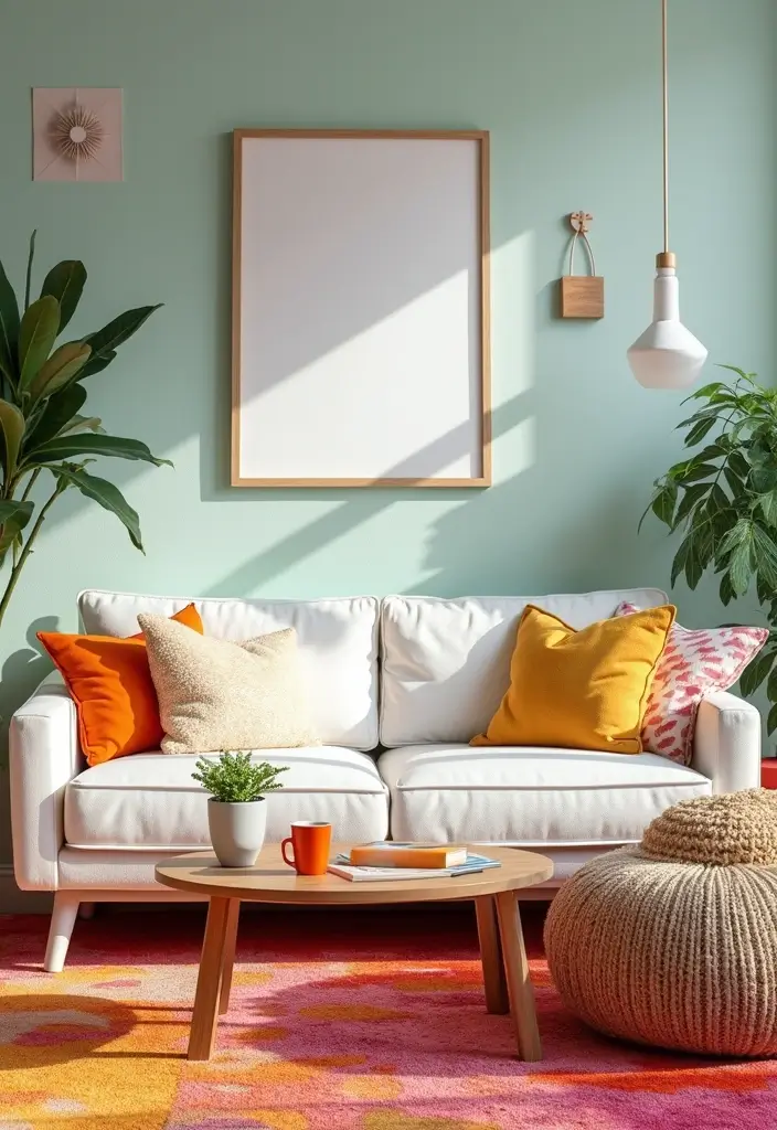 29 White Sofa Living Room Ideas That Feel Bright and Airy - 21. Funky Fresh