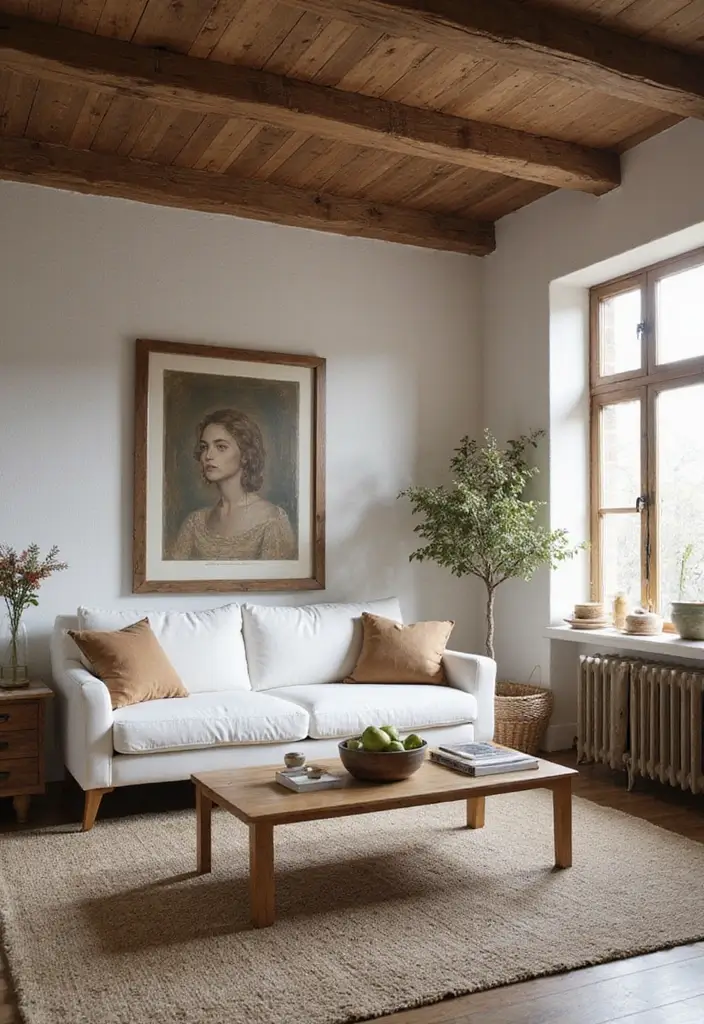 29 White Sofa Living Room Ideas That Feel Bright and Airy - 5. Rustic Retreat