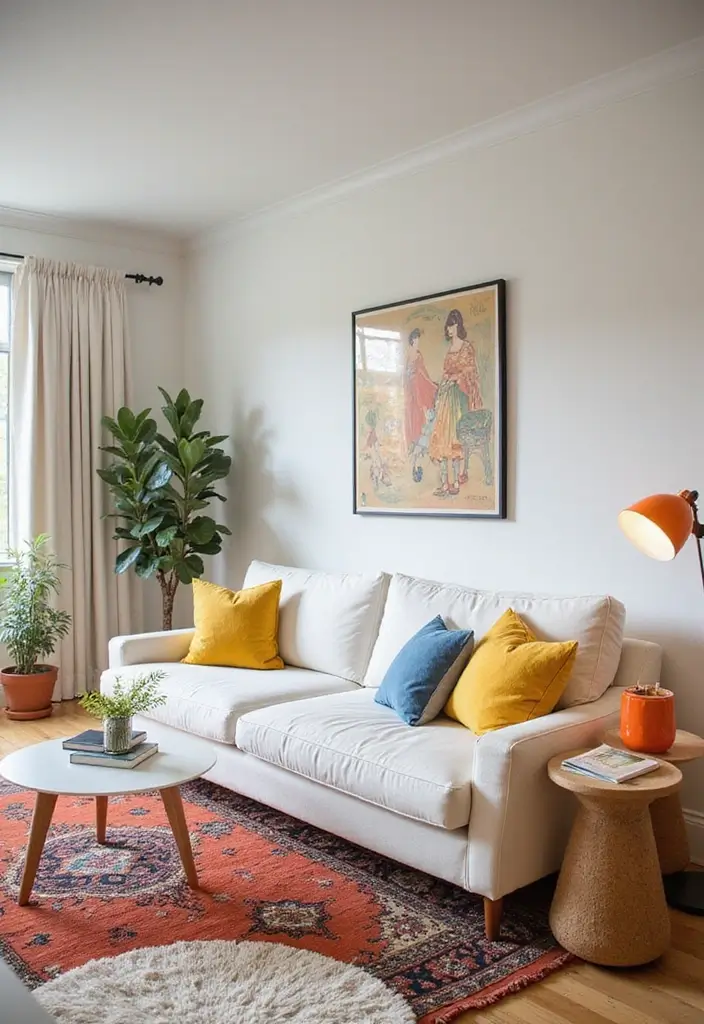 29 White Sofa Living Room Ideas That Feel Bright and Airy - 7. Mid-Century Modern