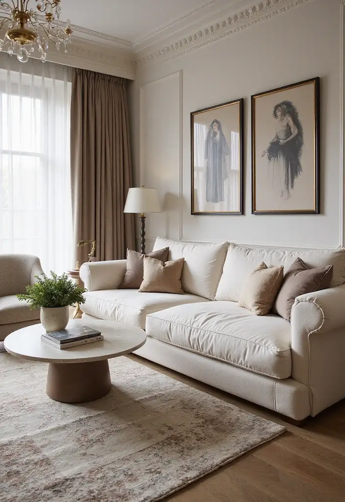 29 White Sofa Living Room Ideas That Feel Bright and Airy - 8. Elegant Glam