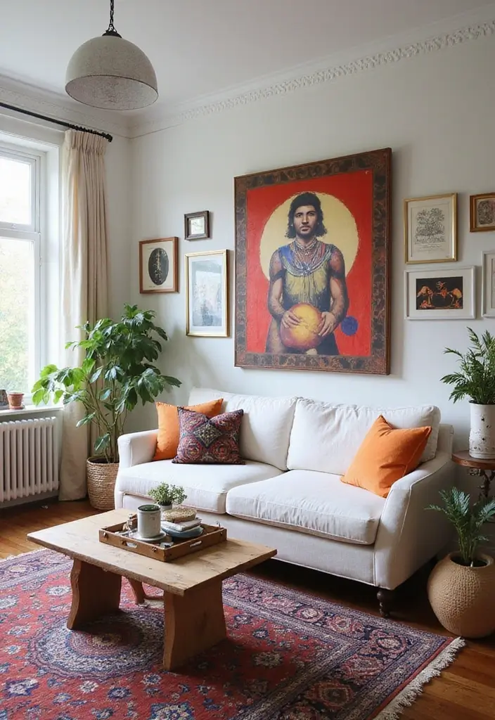 29 White Sofa Living Room Ideas That Feel Bright and Airy - 9. Eclectic Elegance