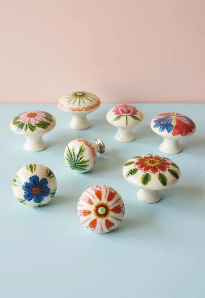 12 Bathroom Cabinet Knob Ideas For A Fresh Look - 3. Ceramic Knobs with Hand-painted Designs