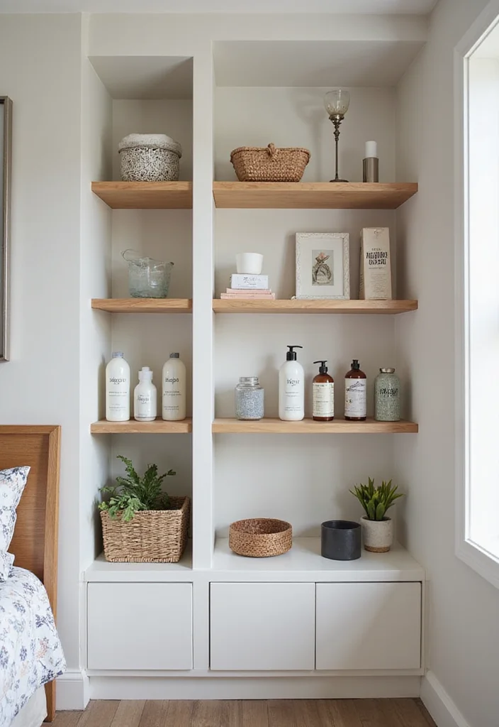 14 Bedroom Bathroom Combo Ideas For Practical Living - 5. Integrated Shelving Solutions