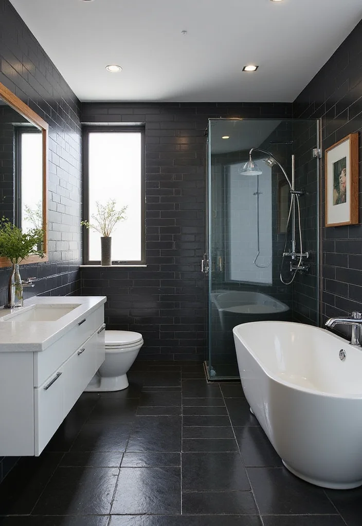 14 Black Tile Bathroom Floor Ideas With Bold Style - 1. Sleek Subway Tiles for a Modern Touch