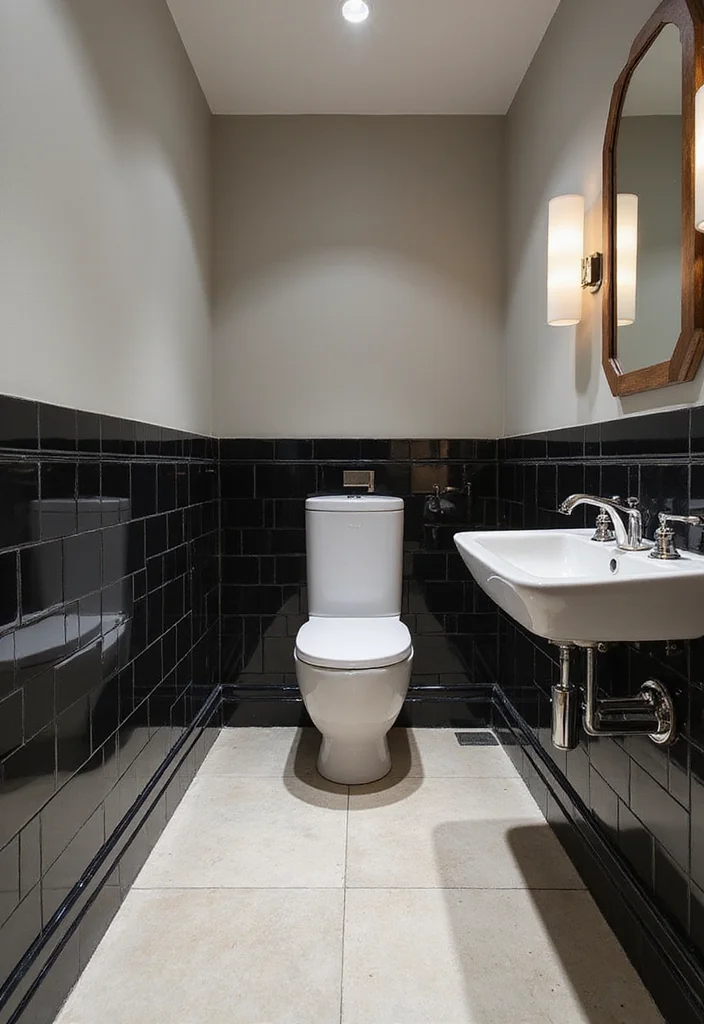 14 Black Tile Bathroom Floor Ideas With Bold Style - 11. Bold Borders with Black Tiles