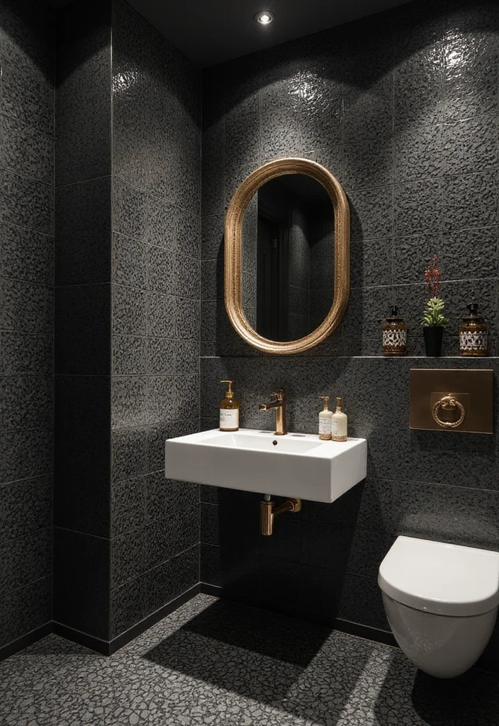 14 Black Tile Bathroom Floor Ideas With Bold Style - 14. Artistic Black Tiles with Patterns