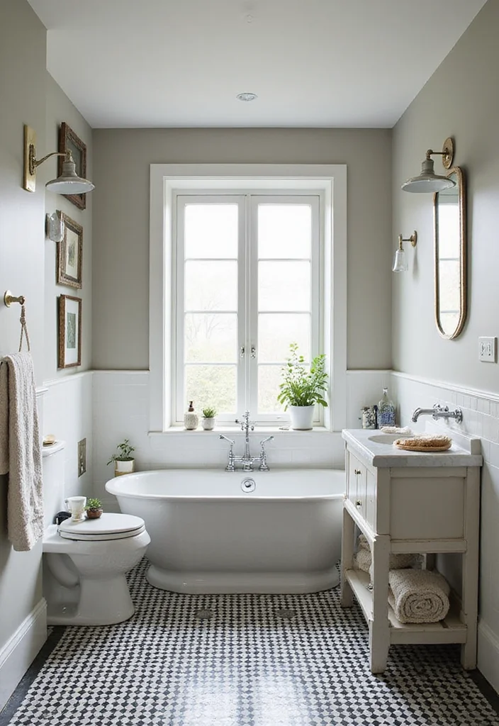 14 Black Tile Bathroom Floor Ideas With Bold Style - 6. Timeless Checkerboard Style