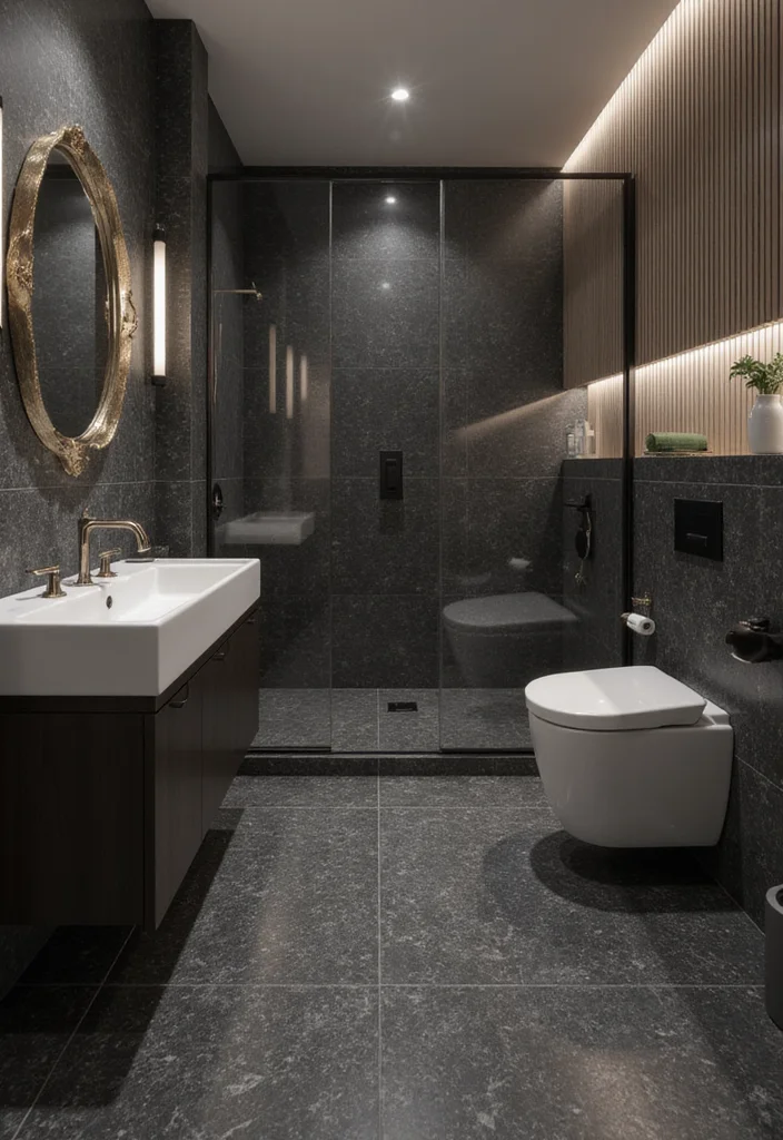 14 Black Tile Bathroom Floor Ideas With Bold Style - 7. Textured Tiles for Depth