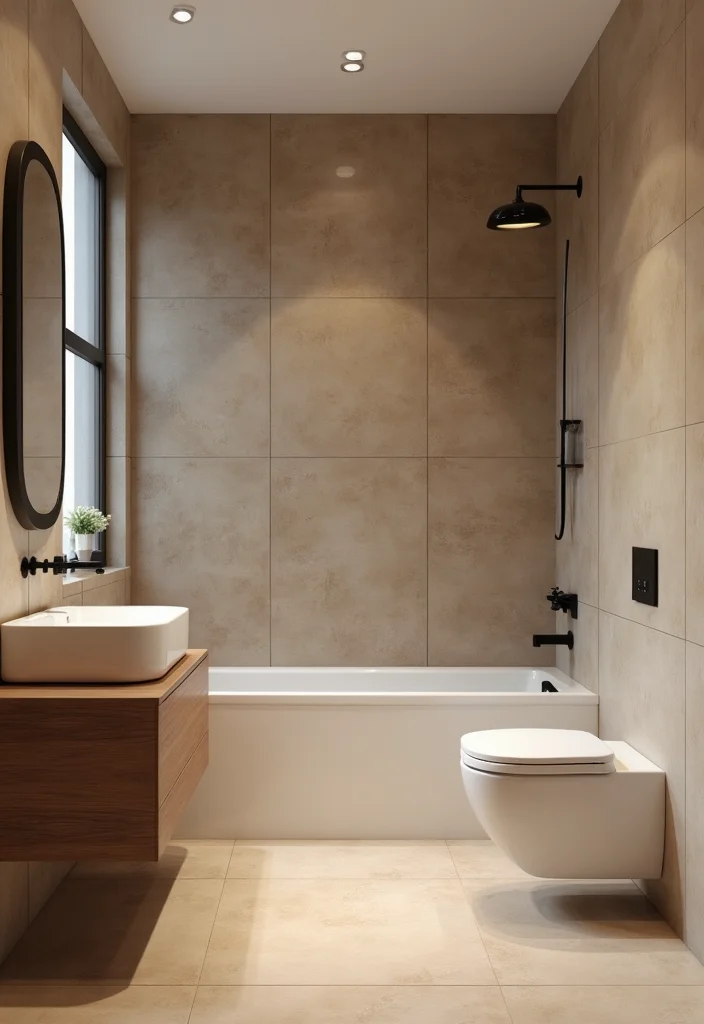 14 Brown Tile Bathroom Ideas With Warm Tones - 14. Minimalist Approach with Brown Tile