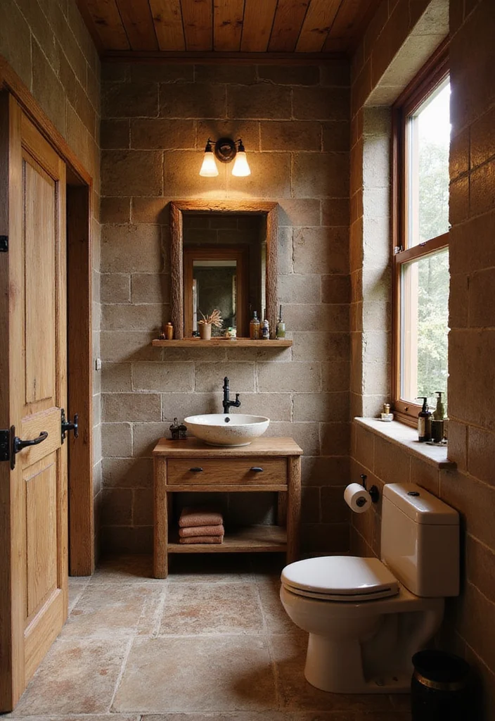 14 Brown Tile Bathroom Ideas With Warm Tones - 3. Rustic Wooden Accents with Tile