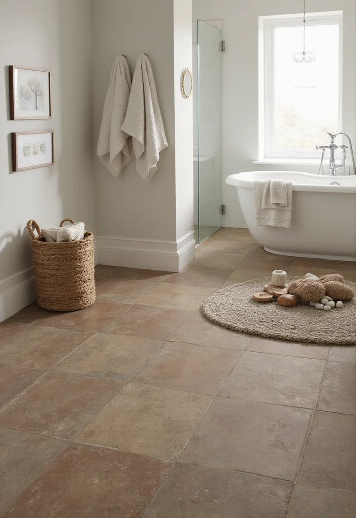 14 Brown Tile Bathroom Ideas With Warm Tones - 4. Chic Brown Tile Flooring