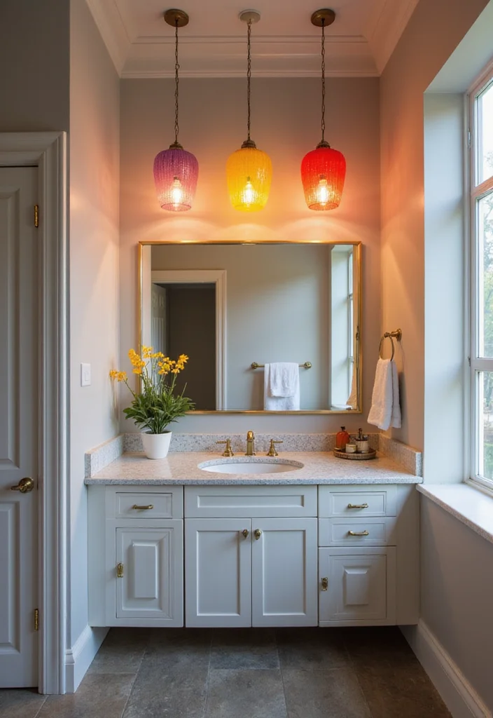 14 Colourful Bathroom Ideas With Vibrant Energy - 10. Playful Lighting Fixtures