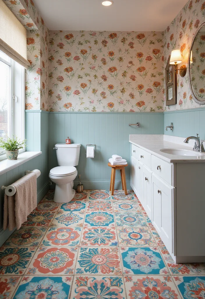 14 Colourful Bathroom Ideas With Vibrant Energy - 12. Colorful Flooring