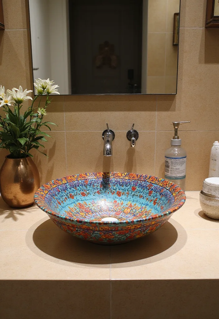 14 Colourful Bathroom Ideas With Vibrant Energy - 13. Artistic Sink Basins