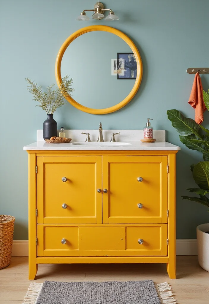 14 Colourful Bathroom Ideas With Vibrant Energy - 2. Brightly Painted Vanities