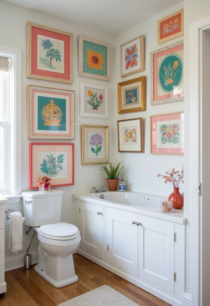 14 Colourful Bathroom Ideas With Vibrant Energy - 4. Lively Artwork