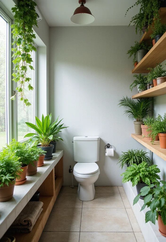 14 Colourful Bathroom Ideas With Vibrant Energy - 8. Plants and Greenery
