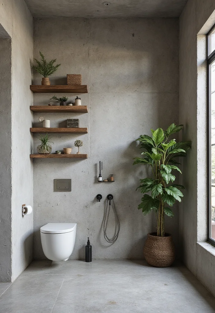 14 Concrete Tile Bathroom Ideas With Industrial Vibe - 1. Raw Concrete Walls