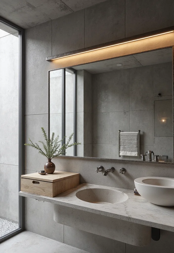 14 Concrete Tile Bathroom Ideas With Industrial Vibe - 11. Statement Mirrors