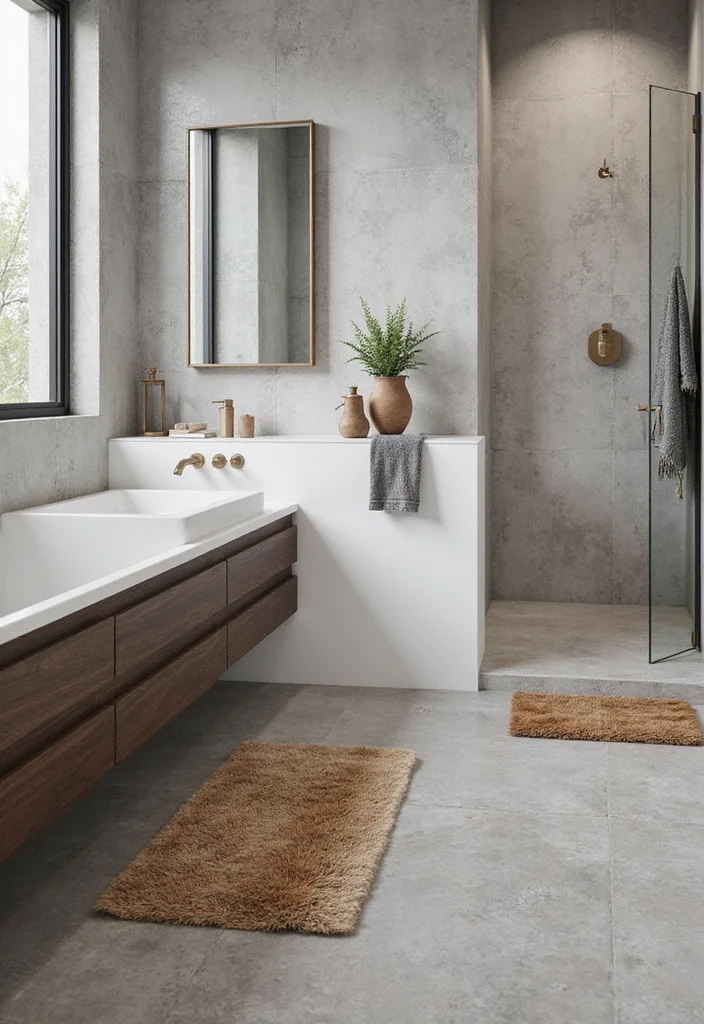 14 Concrete Tile Bathroom Ideas With Industrial Vibe - 12. Concrete Tile Underfoot