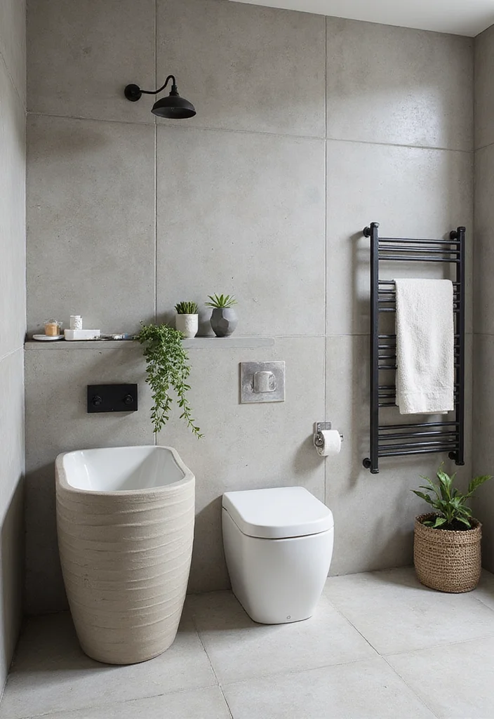 14 Concrete Tile Bathroom Ideas With Industrial Vibe - 14. Urban Chic Accessories
