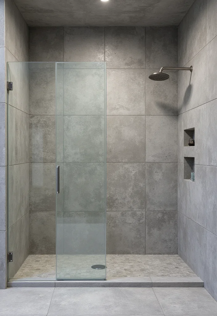 14 Concrete Tile Bathroom Ideas With Industrial Vibe - 3. Concrete Tile Shower Walls