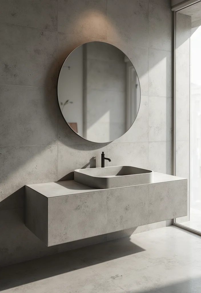 14 Concrete Tile Bathroom Ideas With Industrial Vibe - 4. Minimalist Concrete Vanities