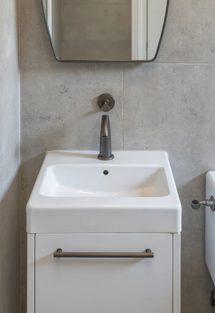 14 Concrete Tile Bathroom Ideas With Industrial Vibe - 7. Concrete Tile Backsplash