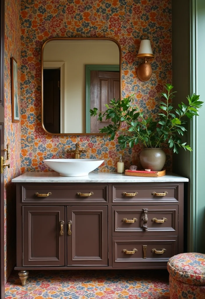 14 Dark Brown Bathroom Cabinet Ideas With Depth - 10. Dark Brown Cabinets with Ceramic Accents