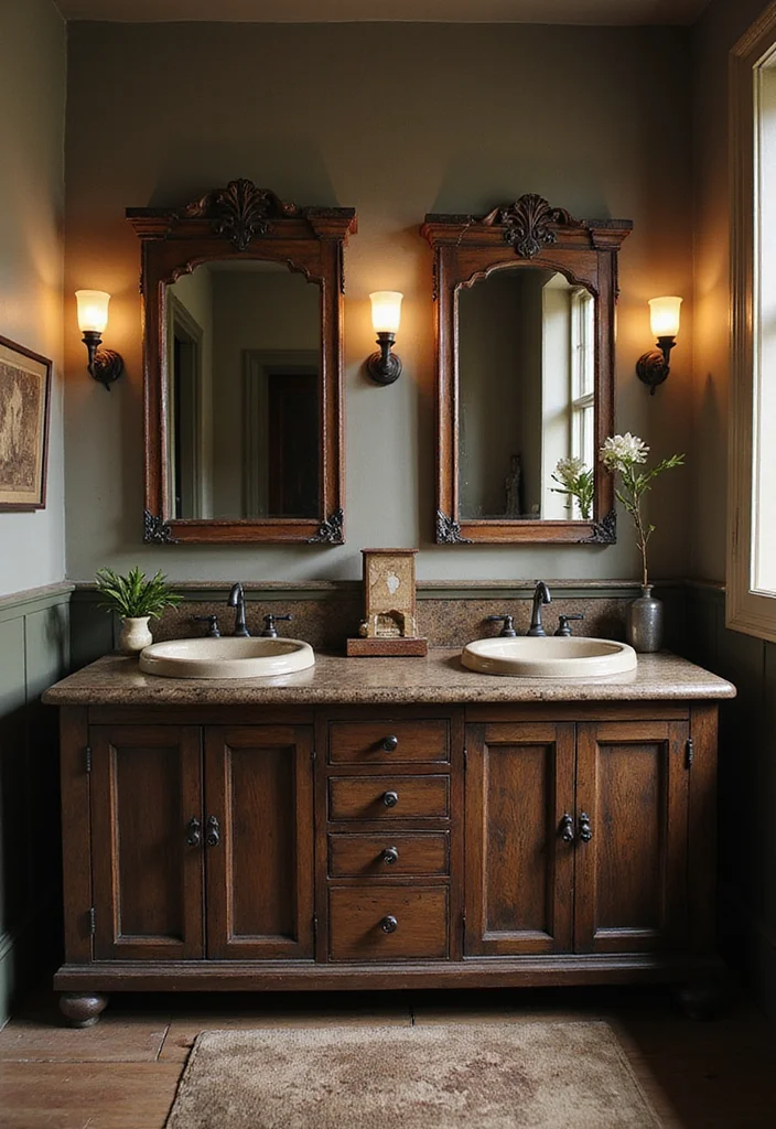 14 Dark Brown Bathroom Cabinet Ideas With Depth - 11. Antique-Style Dark Brown Cabinets