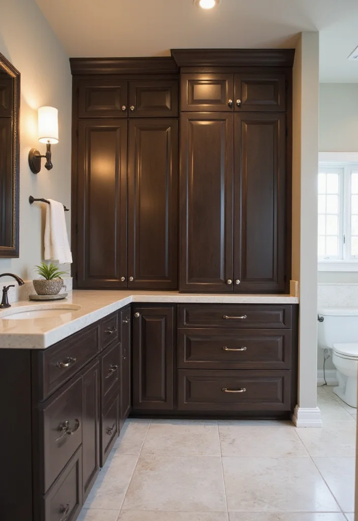 14 Dark Brown Bathroom Cabinet Ideas With Depth - 12. Custom Built-In Cabinets