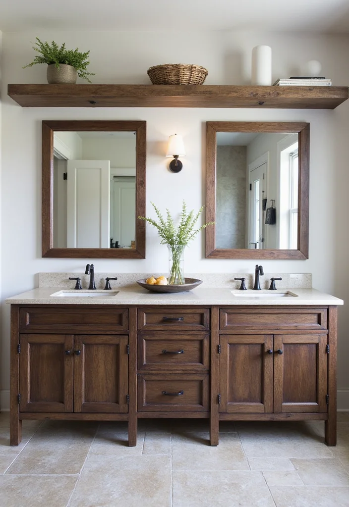 14 Dark Brown Bathroom Cabinet Ideas With Depth - 2. Rustic Floating Cabinets