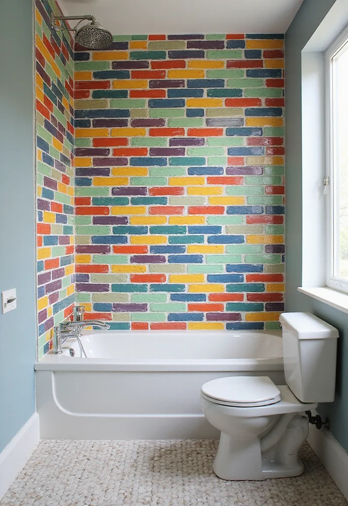 14 Fun Tile Bathroom Ideas With Playful Patterns - 10. Colorful Subway Tiles