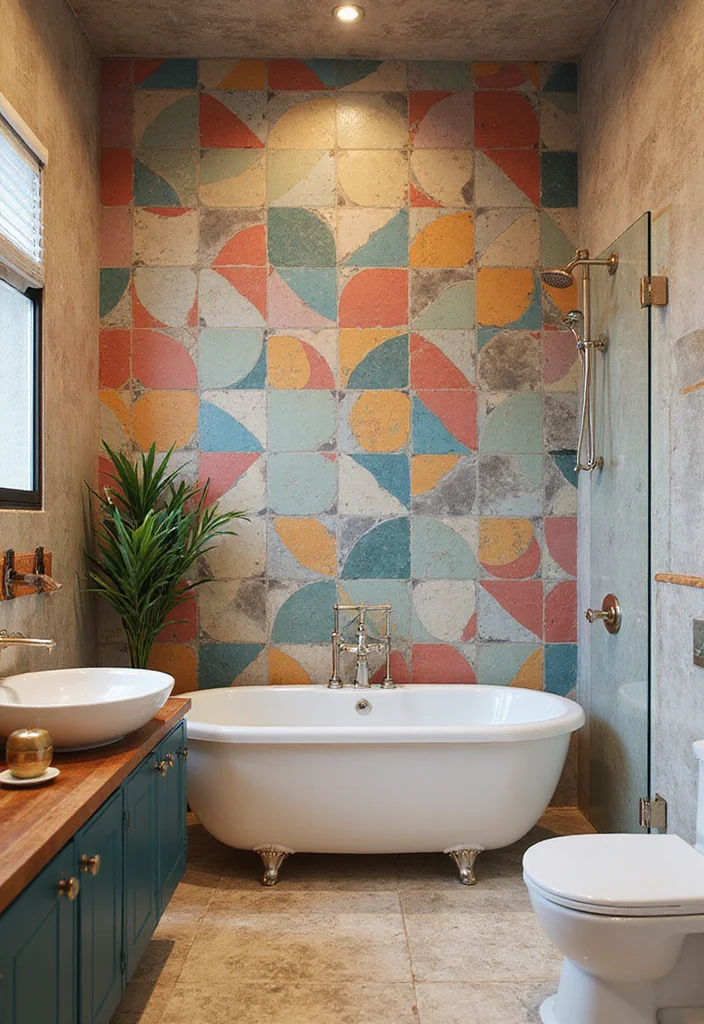 14 Fun Tile Bathroom Ideas With Playful Patterns - 11. Quirky Geometric Shapes