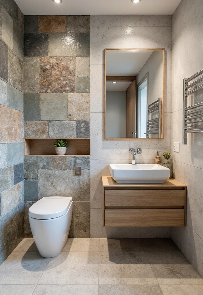 14 Fun Tile Bathroom Ideas With Playful Patterns - 14. Mixed Materials