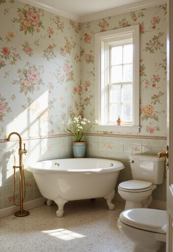 14 Fun Tile Bathroom Ideas With Playful Patterns - 2. Vintage Floral Tiles