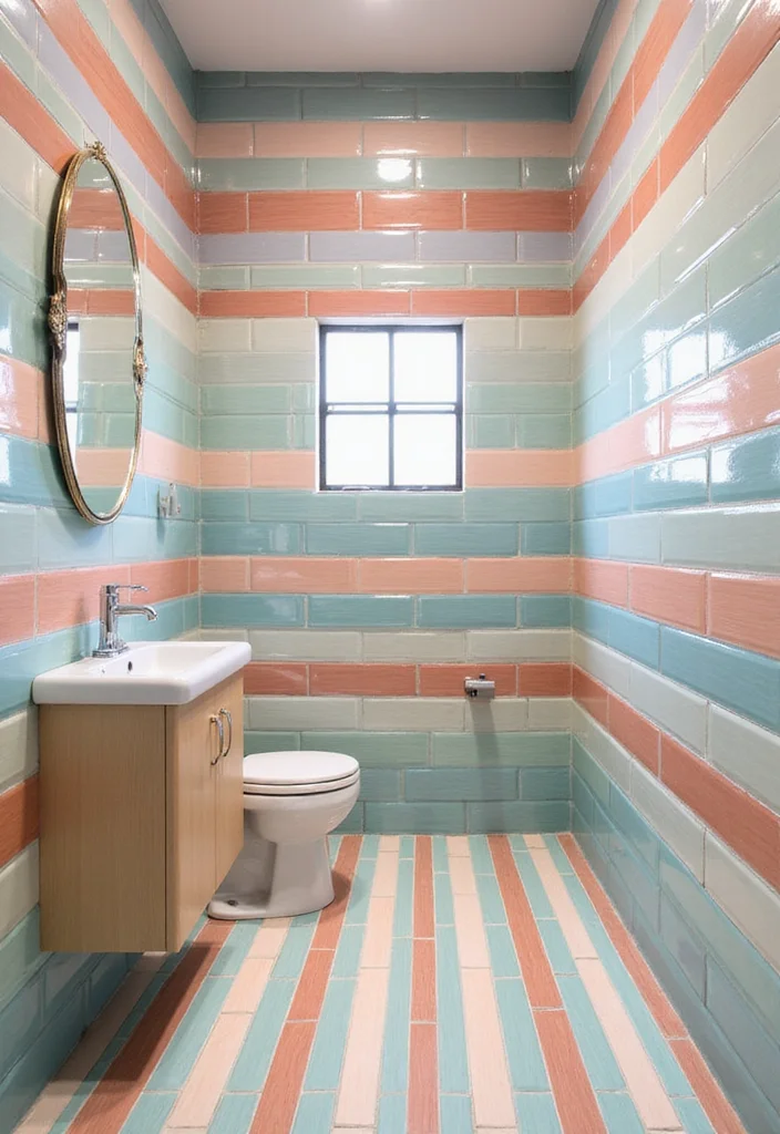 14 Fun Tile Bathroom Ideas With Playful Patterns - 3. Fun Striped Accents