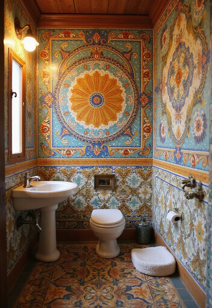 14 Fun Tile Bathroom Ideas With Playful Patterns - 8. Artistic Hand-Painted Tiles