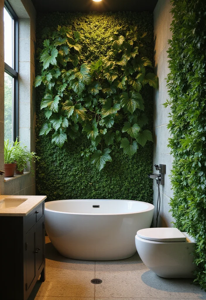 14 Garden Bathroom Ideas With Natural Calm - 1. Lush Green Walls