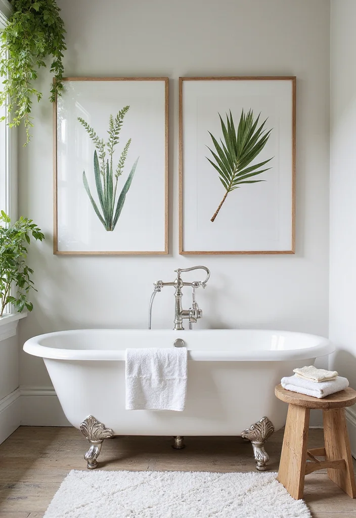 14 Garden Bathroom Ideas With Natural Calm - 13. Botanical Art and Prints