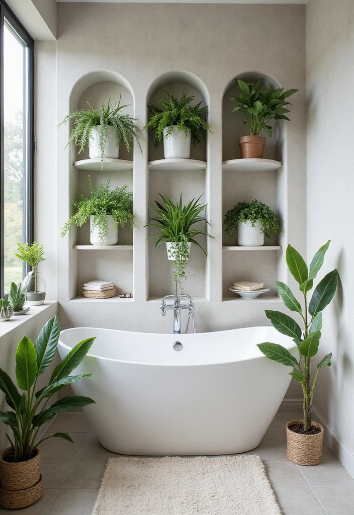14 Garden Bathroom Ideas With Natural Calm - 8. Plant Niches