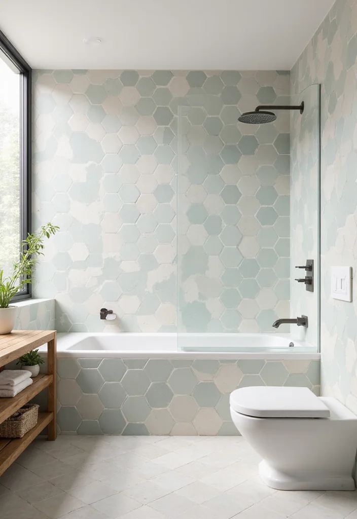 14 Geometric Tile Bathroom Ideas With Modern Flair - 10. Understated Pastel Tones