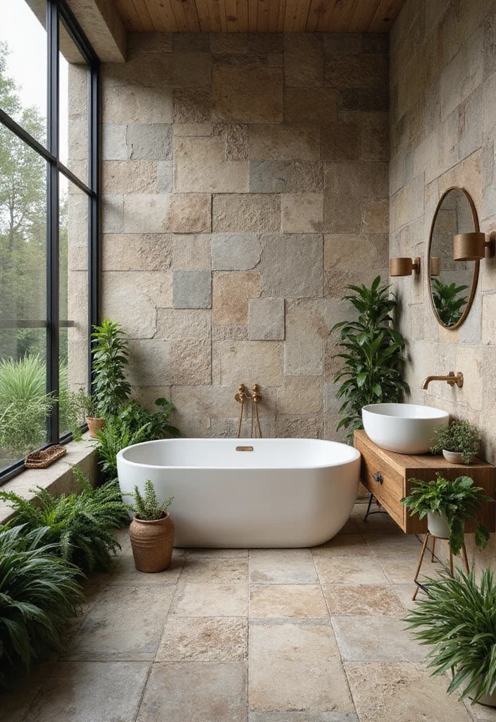 14 Geometric Tile Bathroom Ideas With Modern Flair - 12. Outdoor-Inspired Tile Designs