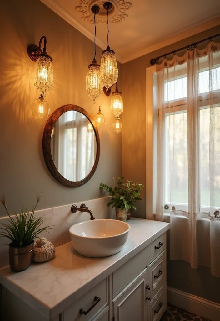 14 Girly Bathroom Ideas With Cute Personality - 10. Whimsical Lighting Fixtures