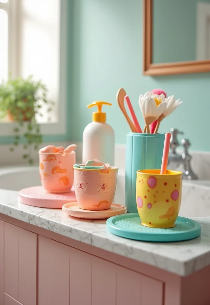 14 Girly Bathroom Ideas With Cute Personality - 11. Playful Bath Accessories