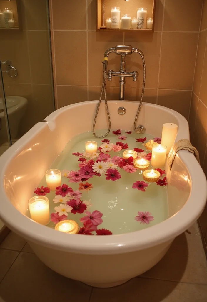 14 Girly Bathroom Ideas With Cute Personality - 13. Charming Bathtub Decor