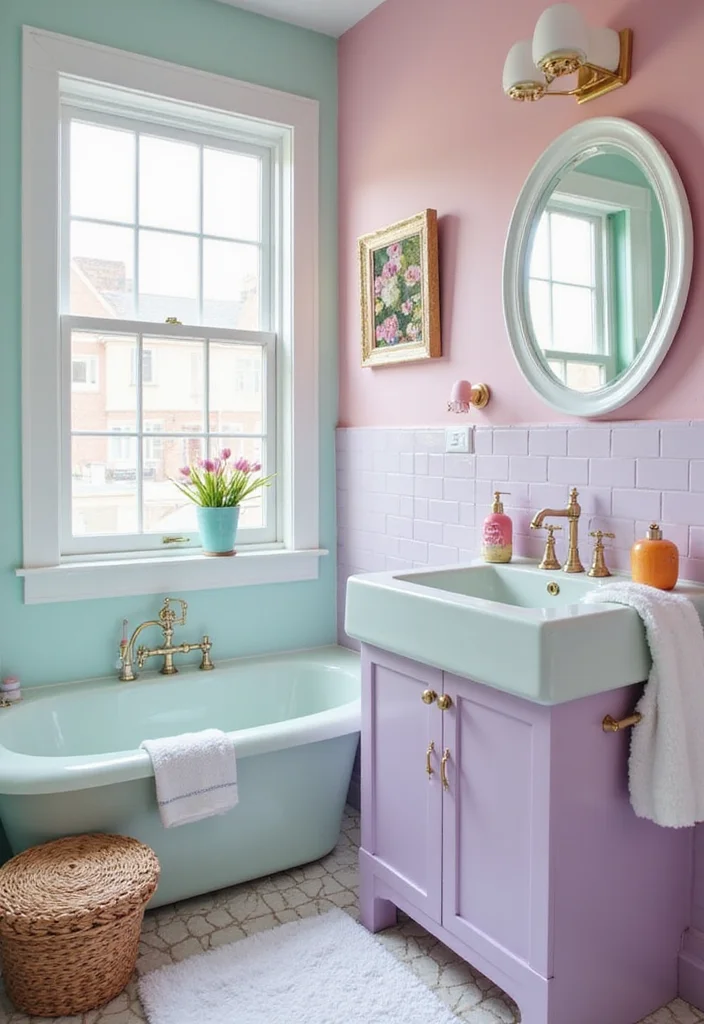 14 Girly Bathroom Ideas With Cute Personality - 2. Playful Pastel Palette