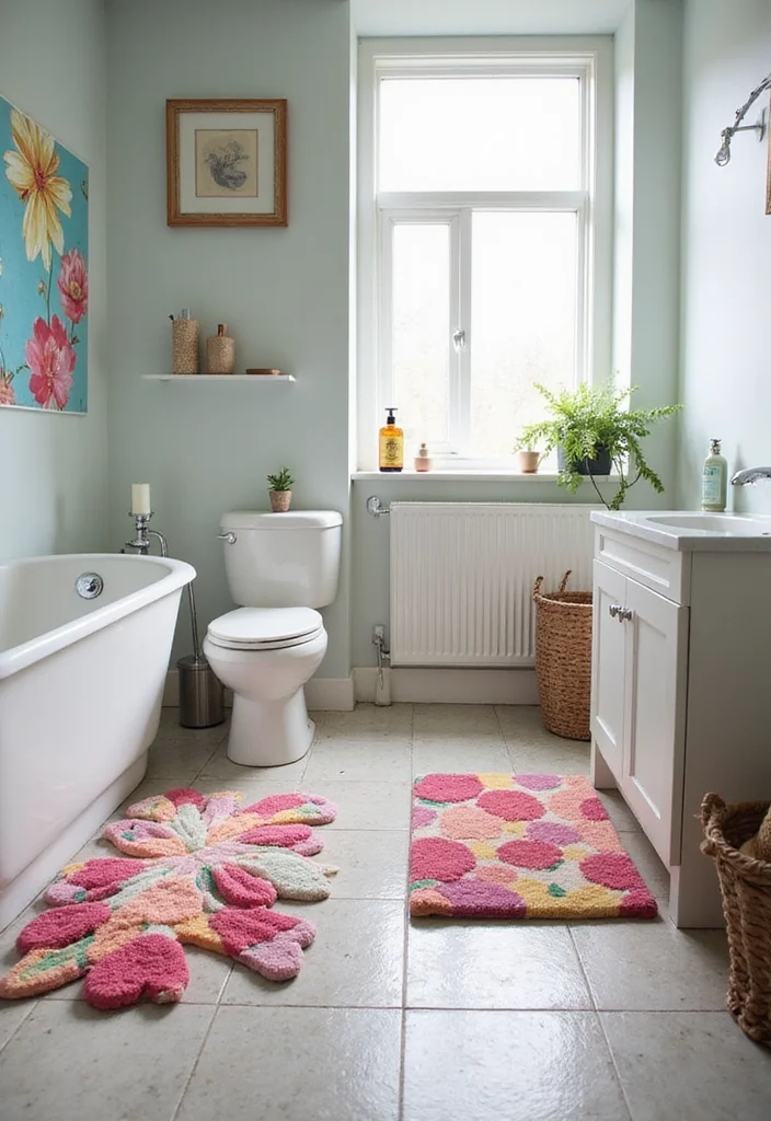 14 Girly Bathroom Ideas With Cute Personality - 5. Whimsical Bath Mats