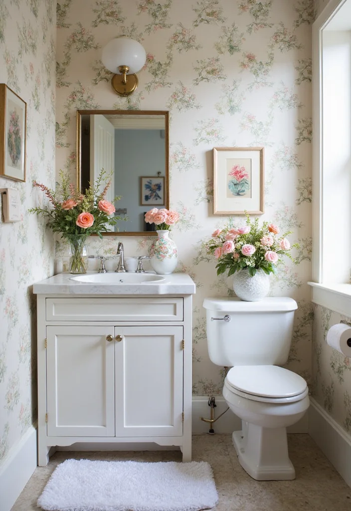 14 Girly Bathroom Ideas With Cute Personality - 7. Charming Floral Accents